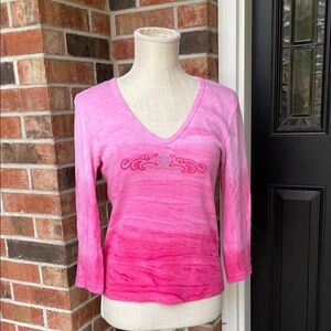 Vintage Harley-Davidson‎ Pink Ombre Long Sleeve Knit V-neck Tee